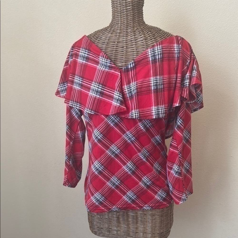 NWT Unique Vintage Red Plaid Top XL 14